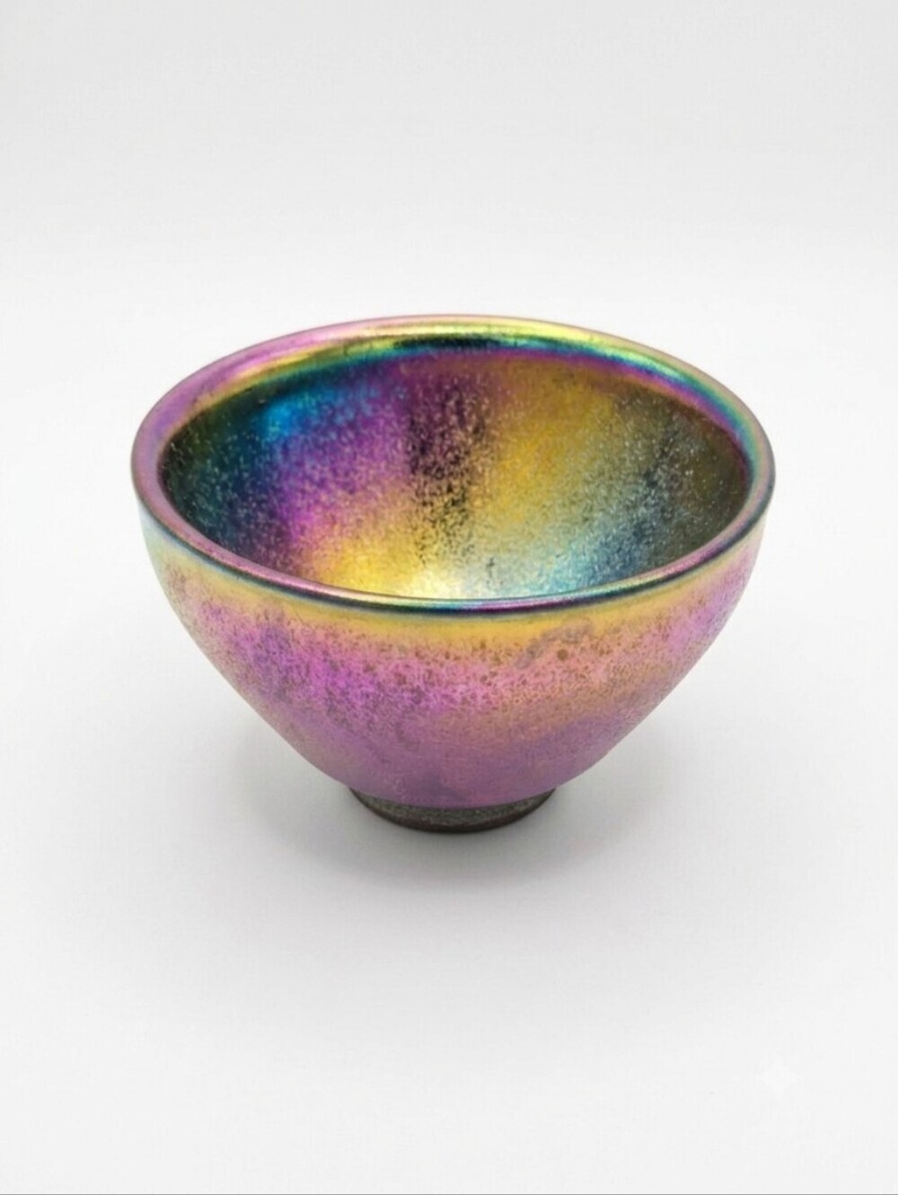 Master Signed Jian Zhan Tenmoku Tea Cup • Rainbow Fambe Aurora Glaze Chawan 3.5